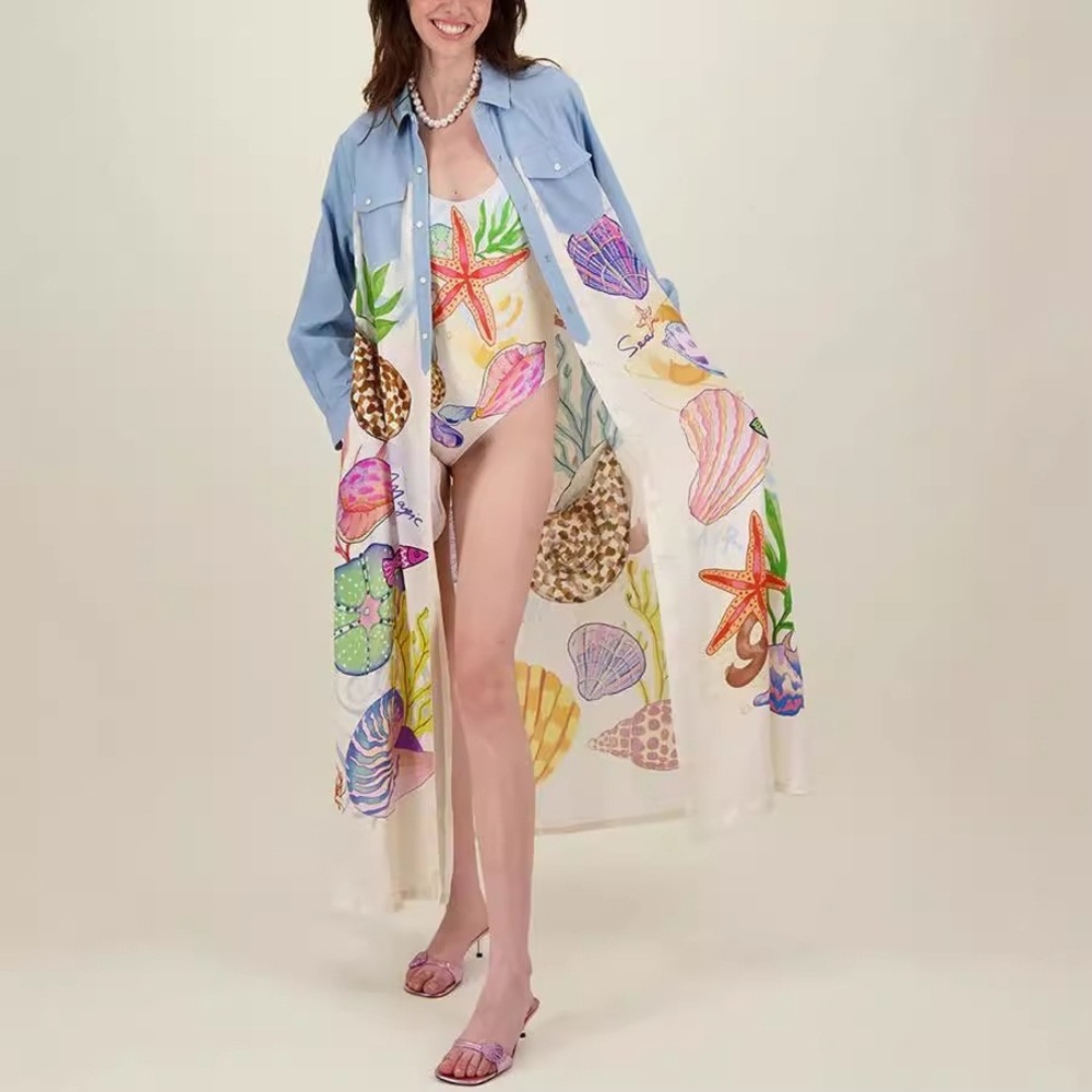 Zimmermann Sheer Seashell-Print Maxi Beach Cover-Up Dress - White & Light Blue